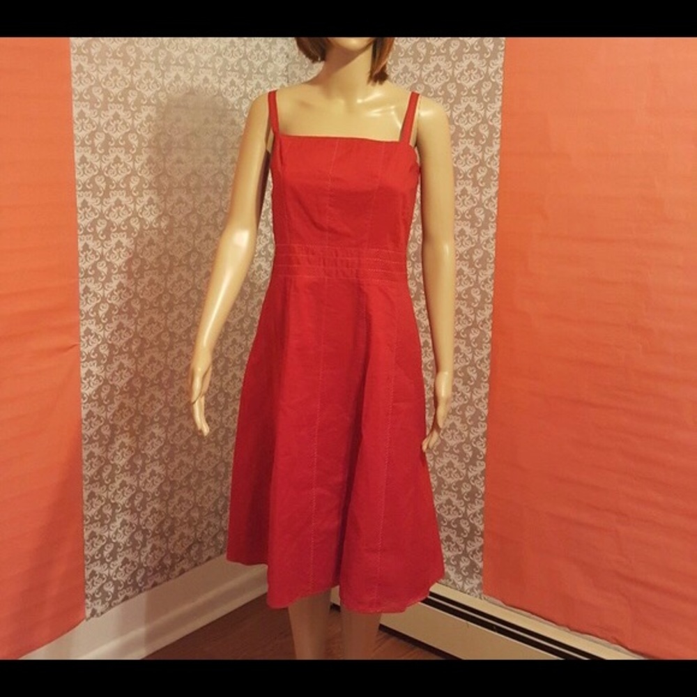 Red, sleeveless, Ann Taylor midi-sundress